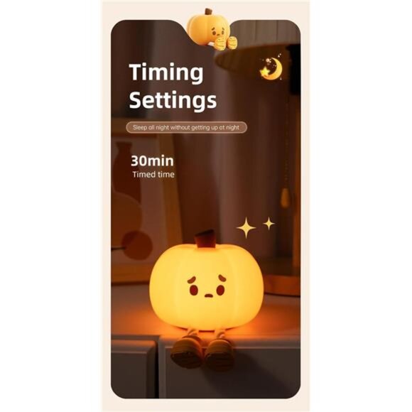 Pumpkin Night Light Halloween LED Silicone Squishy Dimmable Rechargeable Kids - Picture 4 of 8